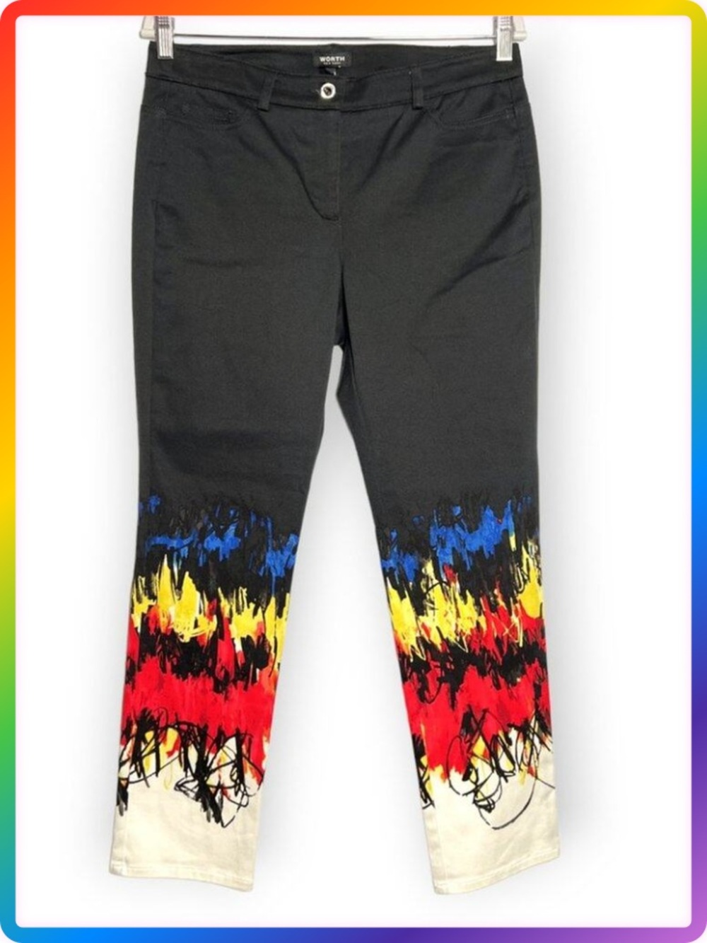Worth New York Alana Pant SIZE 6 Black Graffiti Stripe Border NWT USA
